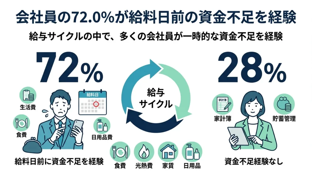 会社員の72.0%が給料日前の資金不足を経験